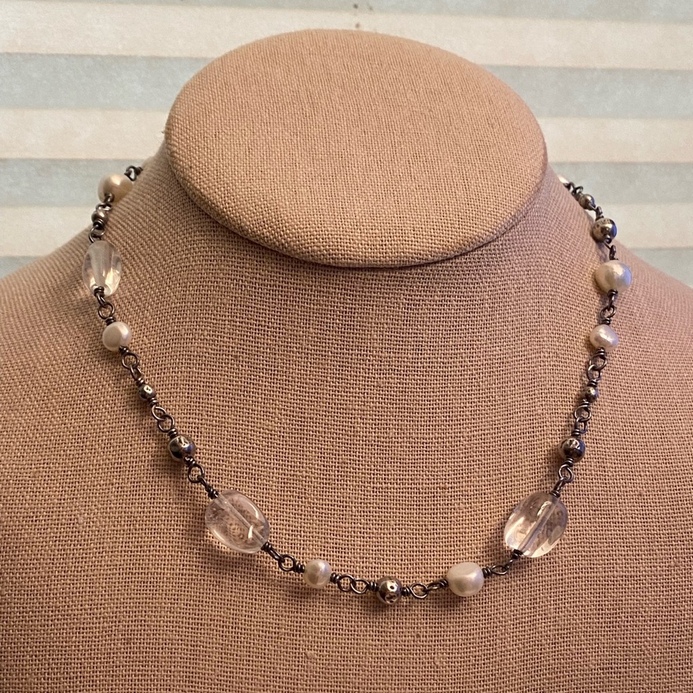 Beautiful Silpada pearl and quartz 925 sterling silver necklace